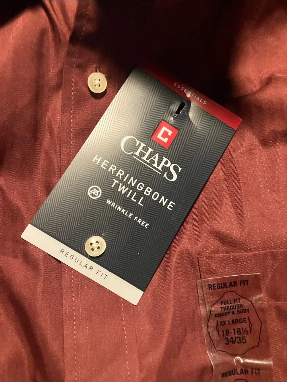 NWT Chaps men’s 2XL dress shirt , maroon long sleeves button up